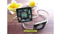 Abalone Seashells Resin Stainless Cuff Bracelets 